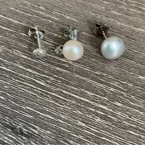 925 Sterling Cultured Pearl Single Stud Set Gorjana Carmel Hammered Gray Cream thumbnail 12