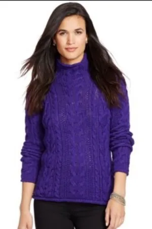 Lauren Ralph Lauren Cable Knit Mock Neck Turtleneck Knit Sweater- Size Medium thumbnail 1