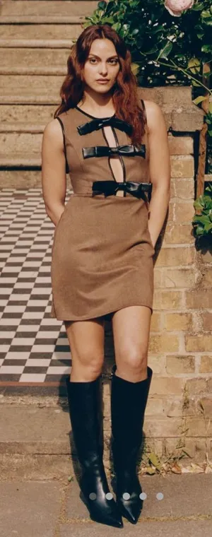Flat White Faux-Suede Sleeveless Bow-Trim Mini Dress thumbnail 1