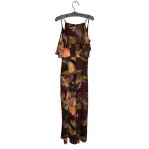 City‎ Chic Tropic Heat Tropical Flowy Burgundy Wrap Wide Leg Jumpsuit Sz 16 thumbnail 4