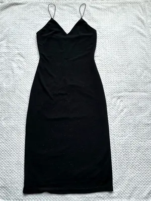 Alice + Olivia Stila Midi Dress 8 Black LBD Side Slit Sparkle Minimalist Party thumbnail 4