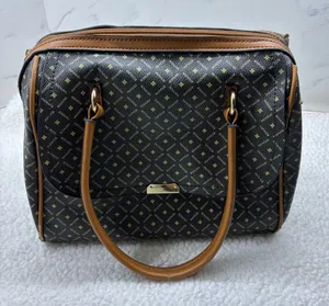 Bosalina y2k monogram bowler satchel bag Black/Tan classic print preppy casual thumbnail 1
