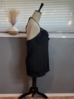 Victoria's Secret Bra Tops Black Ruffle Halter Cami Built-In Bra Bubble Hem Y2K XL thumbnail 5