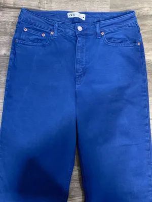 ZARA Women’s Blue High Rise Flare Jeans Raw Hem Size 10 EUR 42 thumbnail 6