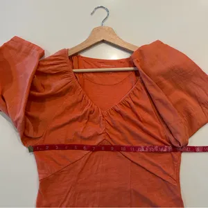 Anthropologie Orange V-Neck Puff Sleeve‎ Boho Cotton Top Size Medium thumbnail 4