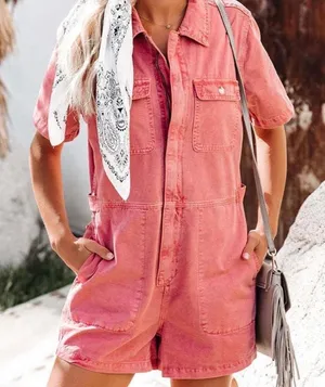 NWT Washed Pink Short Sleeve Utility Romper thumbnail 1