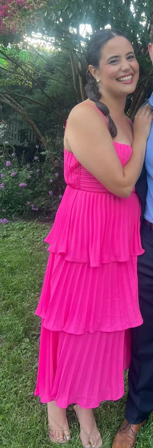 Lulus Hot Pink Tiered Midi Dress thumbnail 1