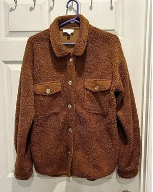 Wishlist Rust Brown Teddy Sherpa‎ Shacket Button Front Fleece Jacket Womens S/M thumbnail 1