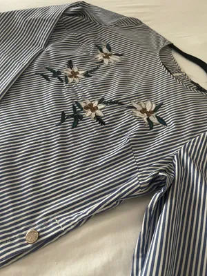& Other Stories Como Black Striped Embroidered Floral Top - Size M thumbnail 3