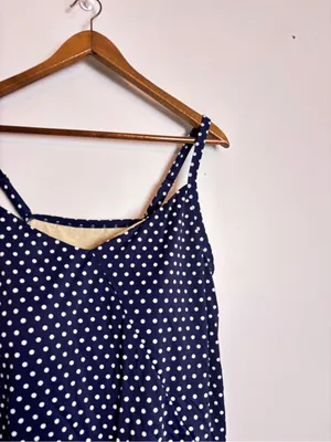 Swimsuits for All Navy Blue Polka Dot Tie-Hem Blouson Style Tankini Swim Top thumbnail 4