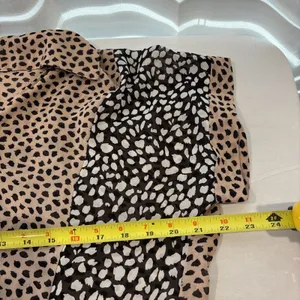 Umgee USA Medium‎ Tan Black Animal Print Button Down Chiffon Short Sleeve Blouse thumbnail 7
