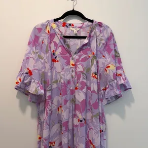 Terra & Sky Women's Plus 0X 14W Purple Floral Ruffle Sleeve Maxi Dress Tiered thumbnail 2