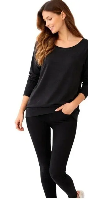 Pact Black Scoop Neck Long Sleeve Organic Cotton Top thumbnail 1