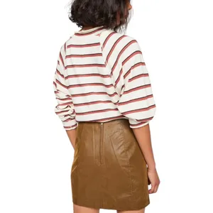 Free People Striped Long Sleeve Top - Cream and burnt orange color size small thumbnail 2