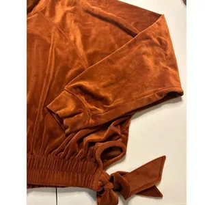 Anthropologie daily practice side tie velvet pullover burnt orange large thumbnail 4