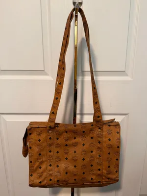 MCM Long Strap Leather Tote Bag Purse Brown Cognac Vintage‎ Authentic thumbnail 15