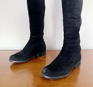 Stuart Weitzman • 5050 Stretch Suede Boots black tall low heel knee high otk thumbnail 4