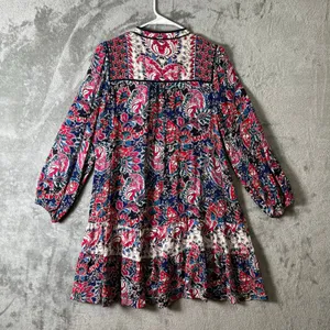 Anthropologie Spliced Tunic Dress Red & Blue Paisley Long Sleeve‎ Medium Petite thumbnail 4