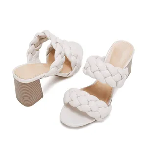 NEW Braided Heeled Sandals Open Toe Backless Chunky Heels Shoes 7 thumbnail 3