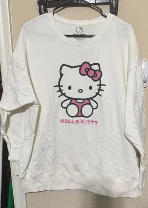 Hello Kitty Sweatshirt‎ Crewneck white Sanrio Womens L Graphic Print Pullover thumbnail 1