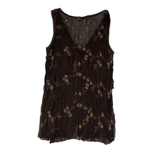 Flamingo size medium tiered vintage Brown Embroidered Top floral boho cottage thumbnail 2