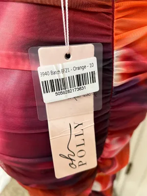 NWT Oh Polly Orange Red Abstract Ruched Mesh Bodycon Mini Dress V-Neck Size 6 thumbnail 6