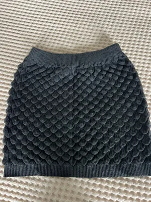 Black textured knit mini skirt with repeating scale-like pattern #mini #knit thumbnail 2