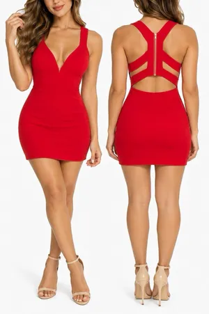 Windsor Red Mini Dress Size S Strappy Open Back Zip Bodycon Party Dress thumbnail 2