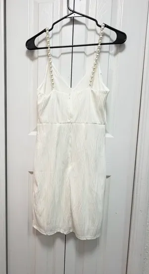 ✨ NWT RIHOAS White Textured Plissé Mini Dress w/ Pearl Straps (Size XS) 🤍 thumbnail 20