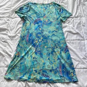 NWT Mandala V-Neck A-Line Midi Dress Blue Turquoise Boho Short Sleeve XL Hippie thumbnail 6