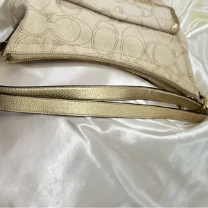 Coach Signature Penelope Purse Linen Leather Crossbody Shoulder Bag Cream Gold thumbnail 7
