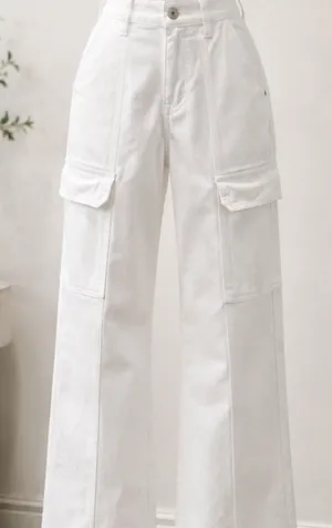 White Wide-Leg Cargo Jeans - Women thumbnail 1