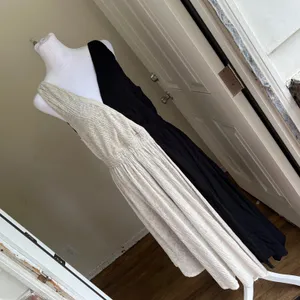 Maeve Anthropologie Colorblock Midi Dress Black Beige Smocked‎ Waist Womens M thumbnail 1