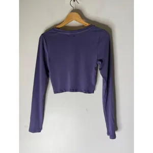 Wilfred Free Aritzia Purple Ribbed Long Sleeve Crop Top Small Tencel Modal thumbnail 2