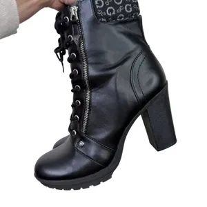 GUESS Los Angeles Black Lace-Up Hiker Booties Zip Chunky Block Heel Combat Boots thumbnail 5