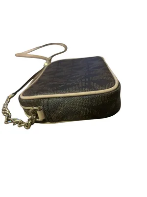 Michael Kors Jet Set Travel Crossbody Bag Brown MK Monogram Small Gold Chain Use thumbnail 11