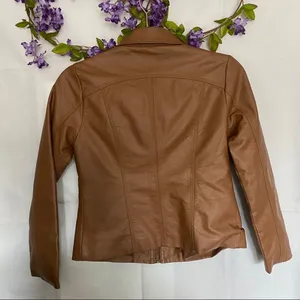 “SugarFly” Brown Faux Leather Bomber Jacket Brown Size L thumbnail 4