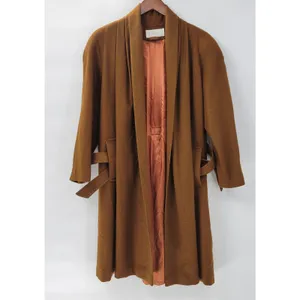 Vintage J. Hilary Wool Coat Womens 4 Belted Camel Brown Long Trench Made in USA thumbnail 11