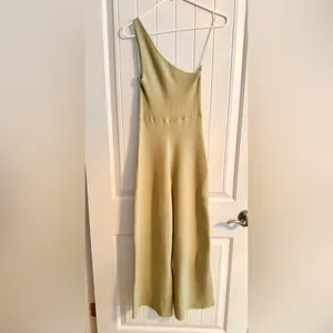 Free People Asymmetric Ribbed One-Shoulder Jumpsuit in Olive Green thumbnail 3