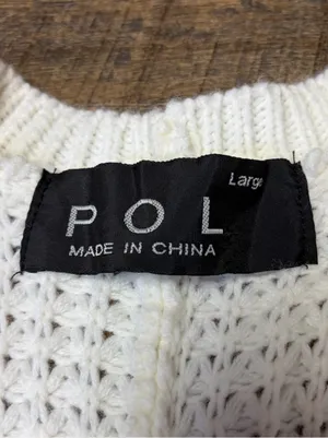 POL Chunky Knit Open Front Cardigan Sweater Womens Large Ivory Cream 3/4 Sleeves thumbnail 2