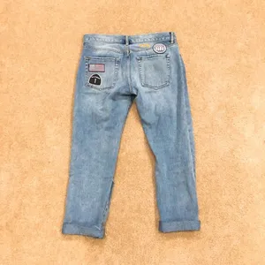 Patched distressed girlfriend jeans cropped denim thumbnail 4