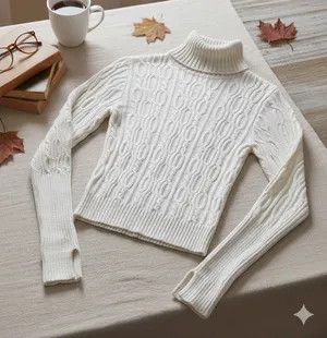 ZARA KNIT Women’s Long Sleeve Cable Knit Turtleneck Sweater thumbnail 1