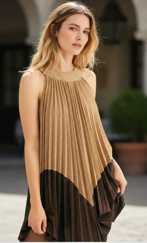 NWT Free People Pleated Love Metallic Mini Dress Color block Medium thumbnail 1