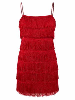 Vintage 90s Rare Roberta Red Fringe Flapper Mini Dress Size Small Cocktail thumbnail 2