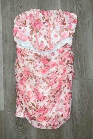 Hello Molly Women’s Floral Truly Mine Strapless Ruched Mini Dress Size XL 10 NWT thumbnail 1