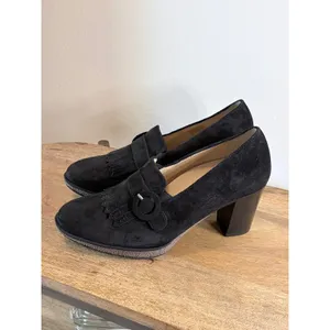 Ara Black Suede Kiltie Fringe Heeled Loafers Block Heel Pumps UK 4.5 US 7 thumbnail 5