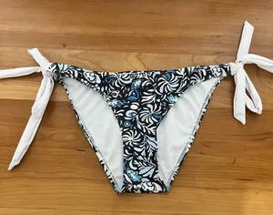 Women's‎ Juniors Unbranded Side Tie Bikini Bottoms Blue White Floral Size Large thumbnail 1