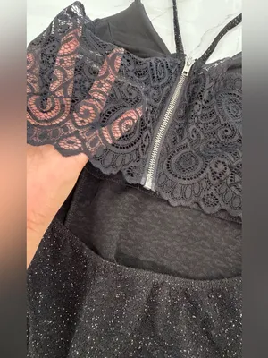 Rue21 Black Glitter Lace-Trim One-Piece Bodysuit thumbnail 6