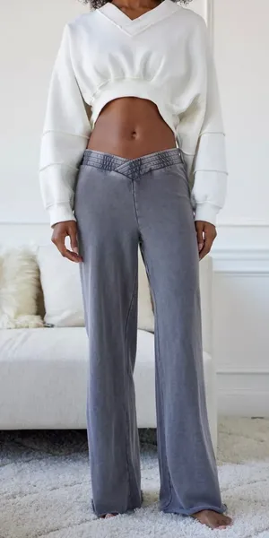 Urban Outfitters Out From Under Washed Black Crossover V-Waist‎ Wide Leg pants thumbnail 1