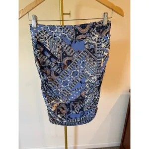Free People Mini Skirt Womens Small Blue Geometric Print Ruched Detailed Pull On thumbnail 3